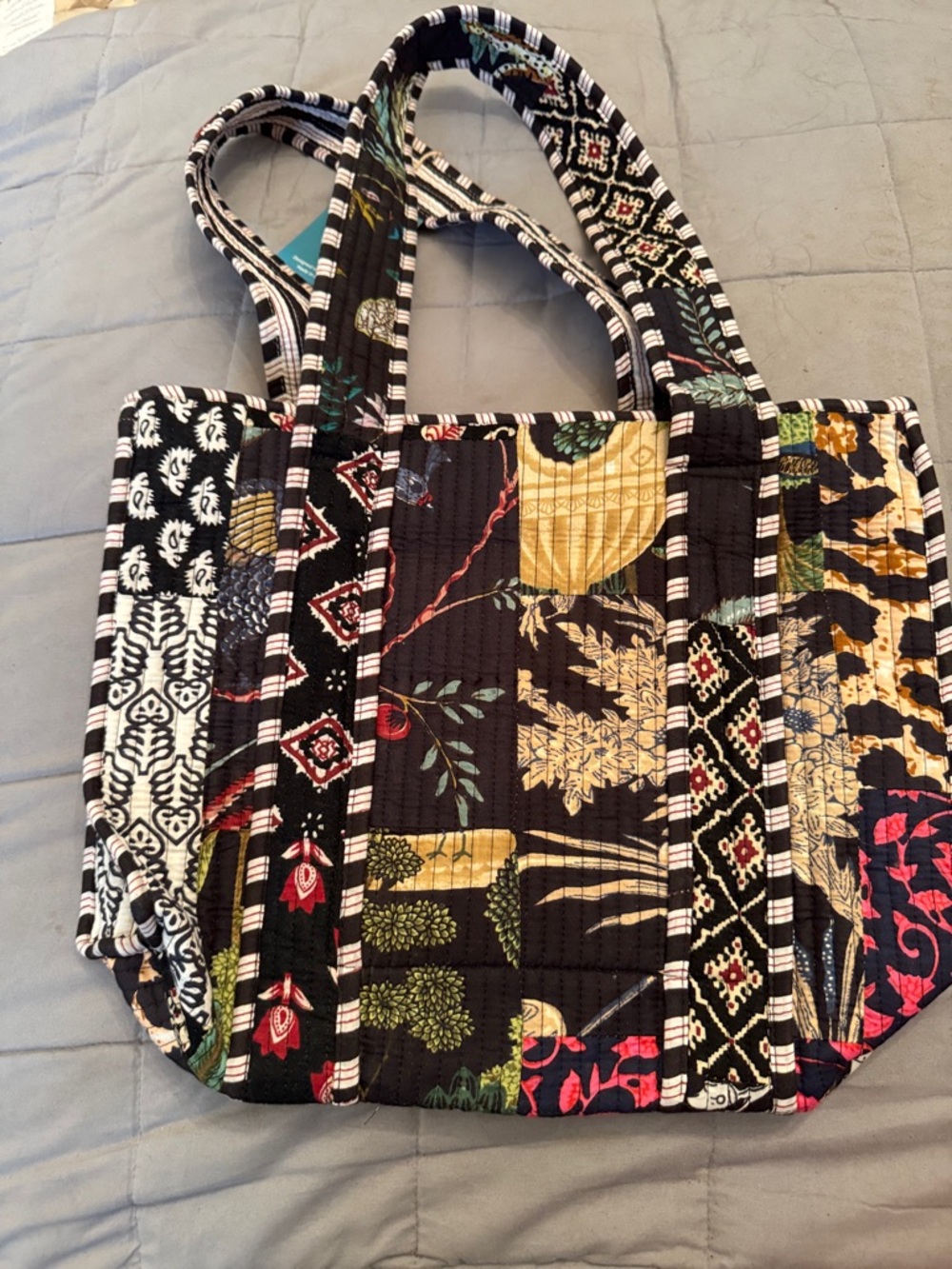 BNB Black Multi-Pattern Quilted Patchwork Tote